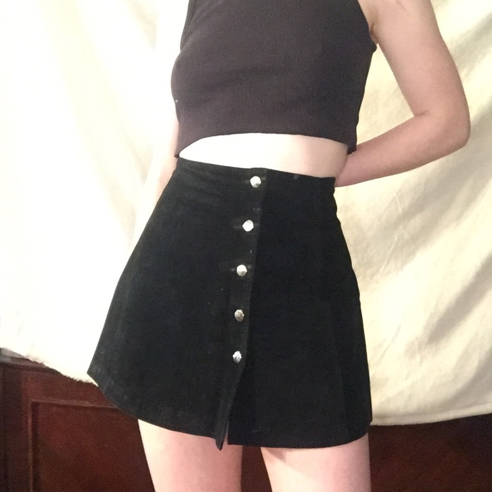 black button up mini skirt suede